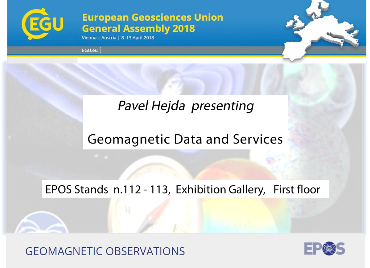 EPOSeu's tweet photo. #Egu2018 “Geomagnetic Data and Services”: Pavel Hejda presents the challenges and progress of #EPOS Geomagnetic Data &amp; Services @EposEU Stands 112-113, Tuesday 10 Apr. from 13:00 to 13:30. #Geomagnetism https://t.co/40sbDIJ1C1