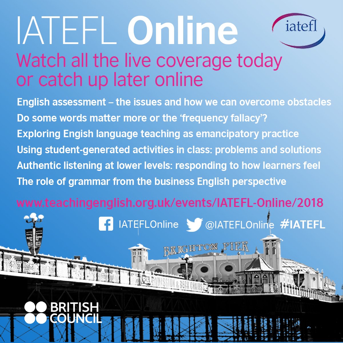 iateflonline's tweet photo. What are the big themes of #IATEFL2018? Don't miss the six live sessions streaming live online today.

https://t.co/U3LtFl6SZL

#english #language #learning #teaching #teaching #pedagogy #tesol #esl #efl #tefl #elt #esol #iatefl #testing #assessment #langchat https://t.co/ZqyeopOLRi