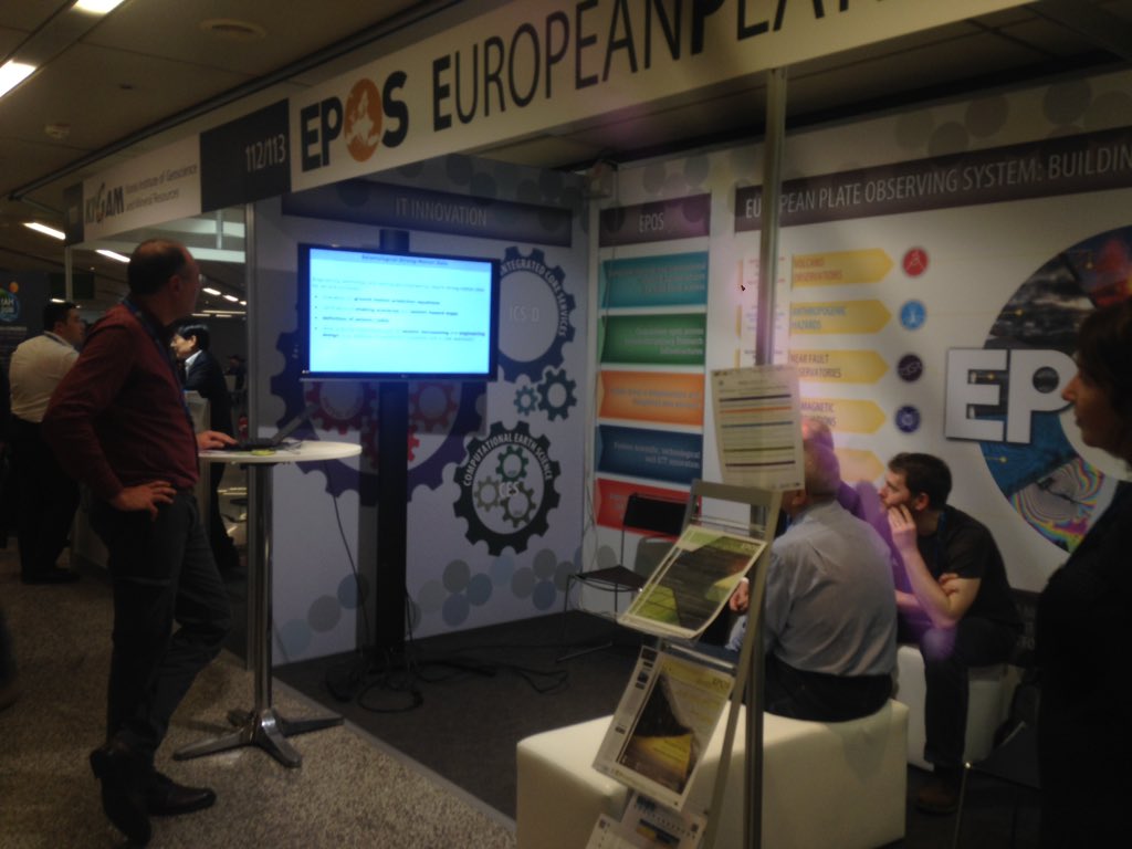 EPOSeu's tweet photo. Rodolfo Puglia presents Seismological Strong Motion Services at EPOS booth 112-113 first floor #EGU2018 https://t.co/XyFjV2eWkQ