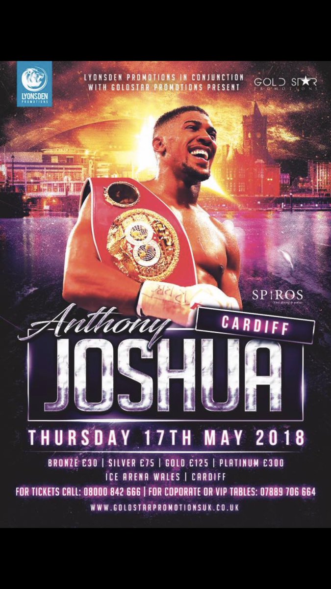 FirstChoiceFitt's tweet photo. @anthonyfjoshua is coming back to Wales , May 17 th come and meet the heavy weight legend  on his first date on his UK Tour with @LyonsDenPromo @PollyJames ... inbox for tickets or Ring the Hotline https://t.co/UZ0XyH9i5w