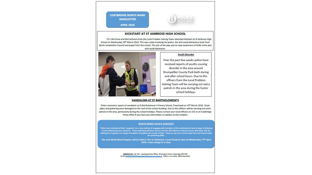 MonklandsPol's tweet photo. Morning Monklands
Hot off the press community newsletters are now here for you to have a gander at.
Lots of cracking info for everyone to take on board.
#polis
#info
#April
#localsim
#communtiy
@CI_Sharp999 https://t.co/QZKLCxA3Ta