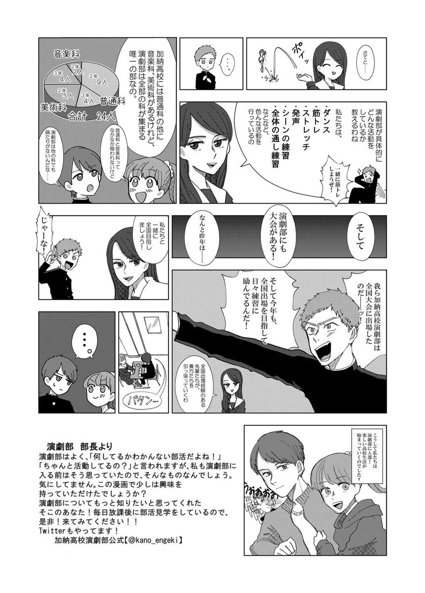 暗転エピローグ 力を合わせて マンガが面白く 演劇部のポイントを上手く表現されていますね マンガのスキル高くてビックリしました 部員の方が書いているんですかね