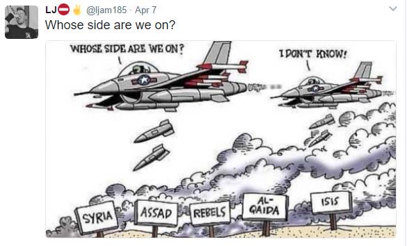 I am so sick of UK Gov't who show no conscience about killing many thousands of innocent people & are just concerned with power & economic dominance in the world.
#Theatre of Politics: Scene 6 - we're going to kill people for 'humanitarian' reasons.
War lacks logic.
#SyriaHoax