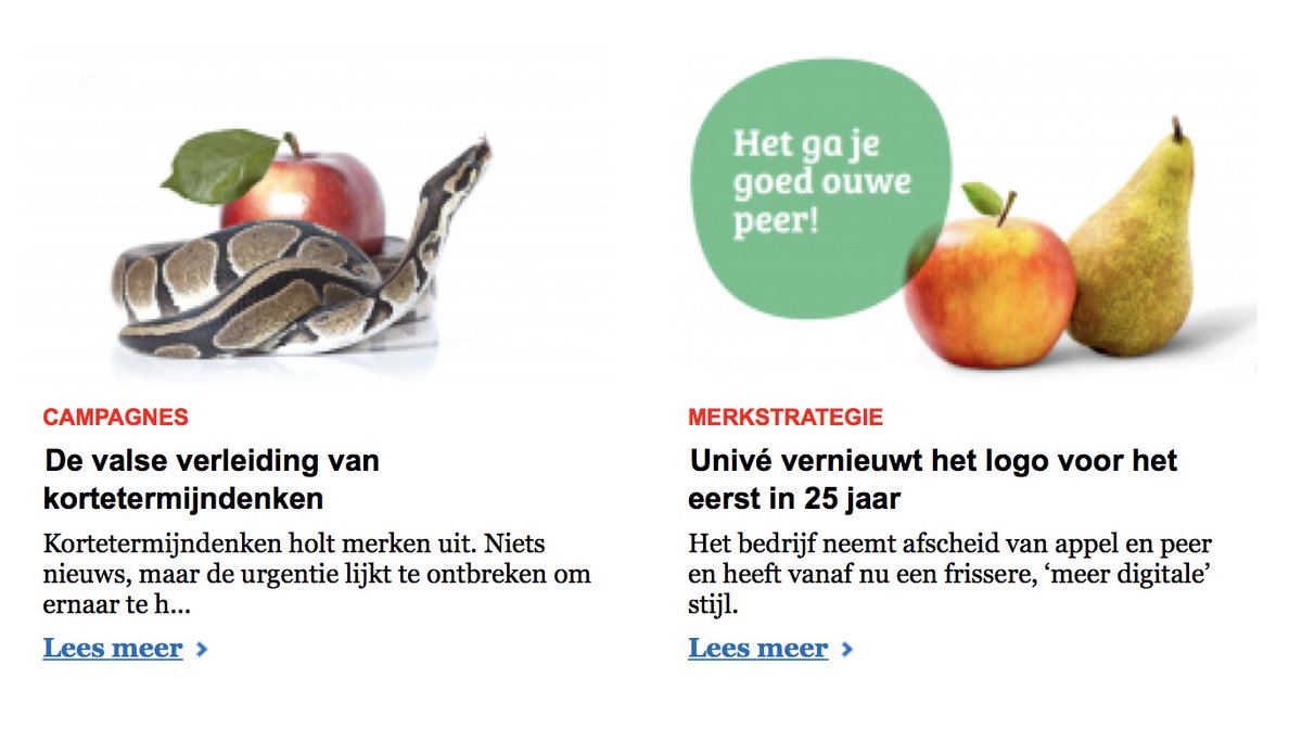 krijns's tweet photo. Pijnlijk. Naast elkaar In de Adformatie nieuwsbrief van vandaag. Een (goed) pleidooi voor lange termijn denken naast een verzekeraar die na 25 jaar z'n logo weggooit. Au. https://t.co/jzhVwHpLZe