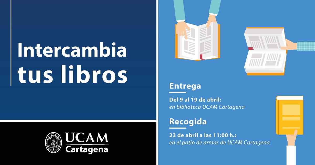 UCAM_Cartagena's tweet photo. ¿Tienes #libros que ya has leído y te gustaría tener otros?
Estamos en Abril Libro y por eso en @UCAM #Cartagena organizamos nuestro primer #Intercambio de Libros.
Abierto a todo el que quiera participar.
Entra en este enlace, infórmate y participa
https://t.co/VeCYhUvprE https://t.co/JG7tXAy7tG