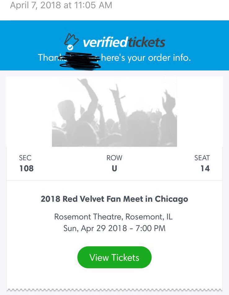 bophadesnuts's tweet photo. [SELLING/PLEASE RT] One P4 ticket for Red Velvet in Chicago. It is not a balcony P4 it is a main floor P4 which are all sold out on ticketmaster. A friend of mine got better seats so we’re selling this one. DM me offers if you’re interested! #REDVELVETinCHI #redvelvet https://t.co/uiqKY7hwnv