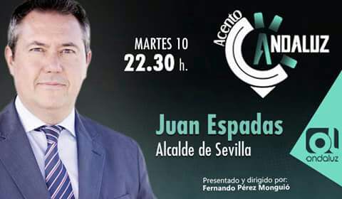 Esta noche a las 22.30h en @ondaluztv entrevista al alcalde de #Sevillahoy @JuanEspadasSVQ en #AcentoAndaluz con @FP_Monguio