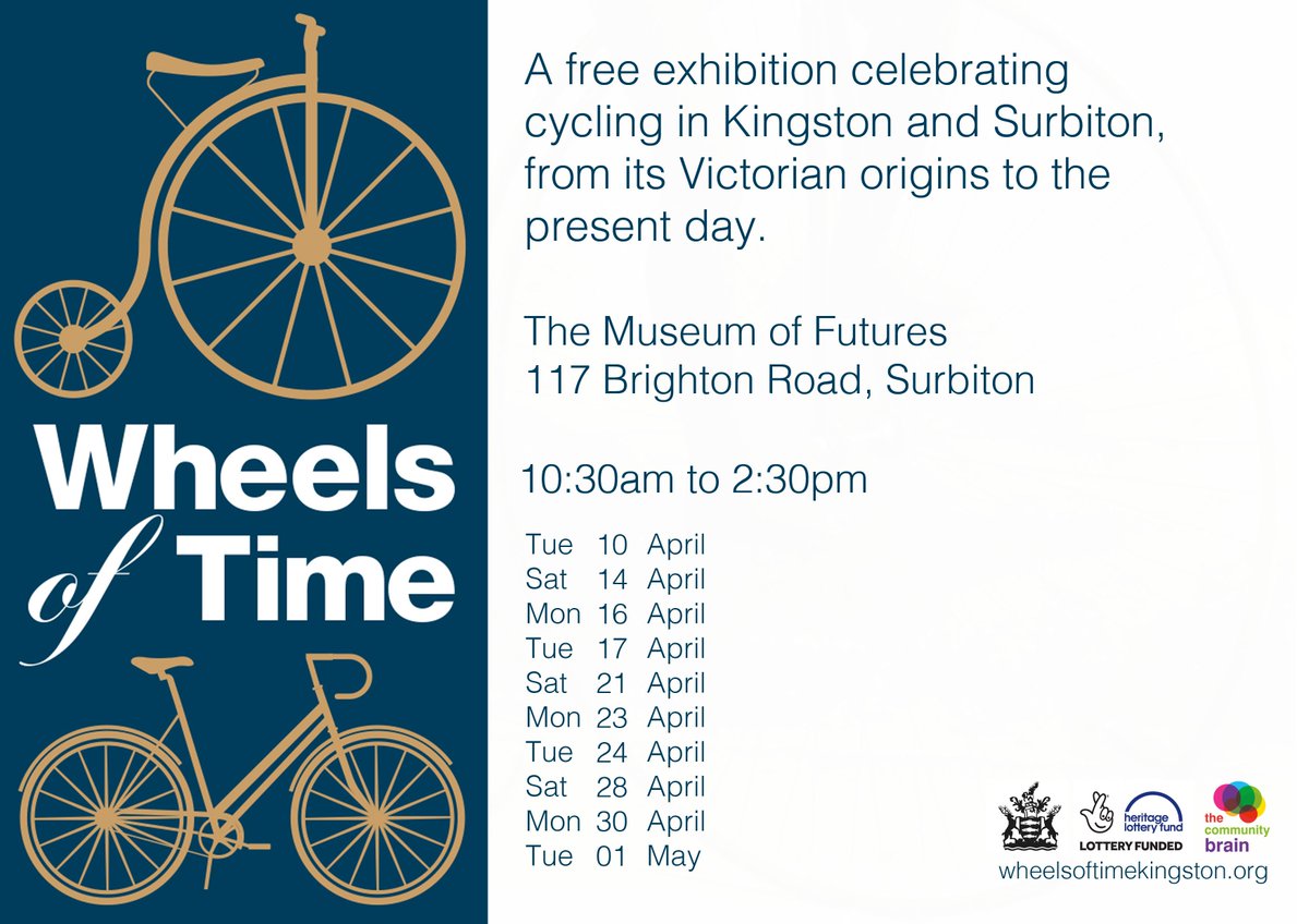 There's a free exhibition celebrating cycling in #Kingston and #Surbiton on now at <a href="/MuseumofFutures/">Museum of Futures</a>. Everything from penny-farthings to BMX.