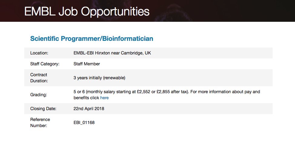 EMBLEBIjobs's tweet photo. #ScientificProgrammer / #Bioinformatician in @PDBeurope team. Interested in developing an excellent understanding of complex biological data + develop data integration infrastructure? Apply by 22 Apr. #EMBLjobs #python #restapi #sql https://t.co/v7NYiqz9vr https://t.co/ufDoYSSkWh
