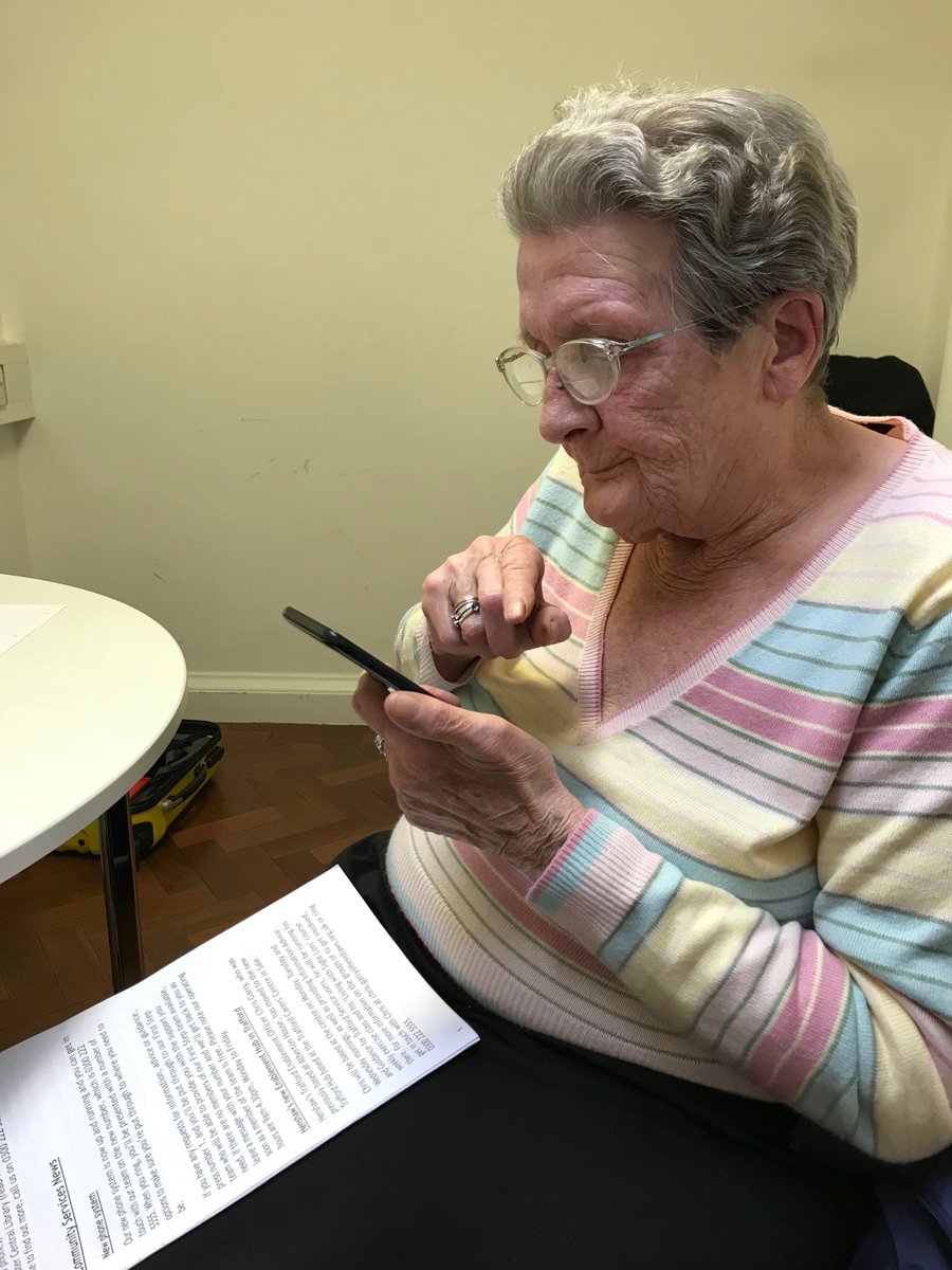 Henshaws's tweet photo. “I’m just beginning to realise just how much this is going to help me. To be able to read my letters independently will mean the world." Lovely words from June, who's recently had a digital assessment and is training to use her @Synapptic1 device with our digital enablement team! https://t.co/apn28zoEKF