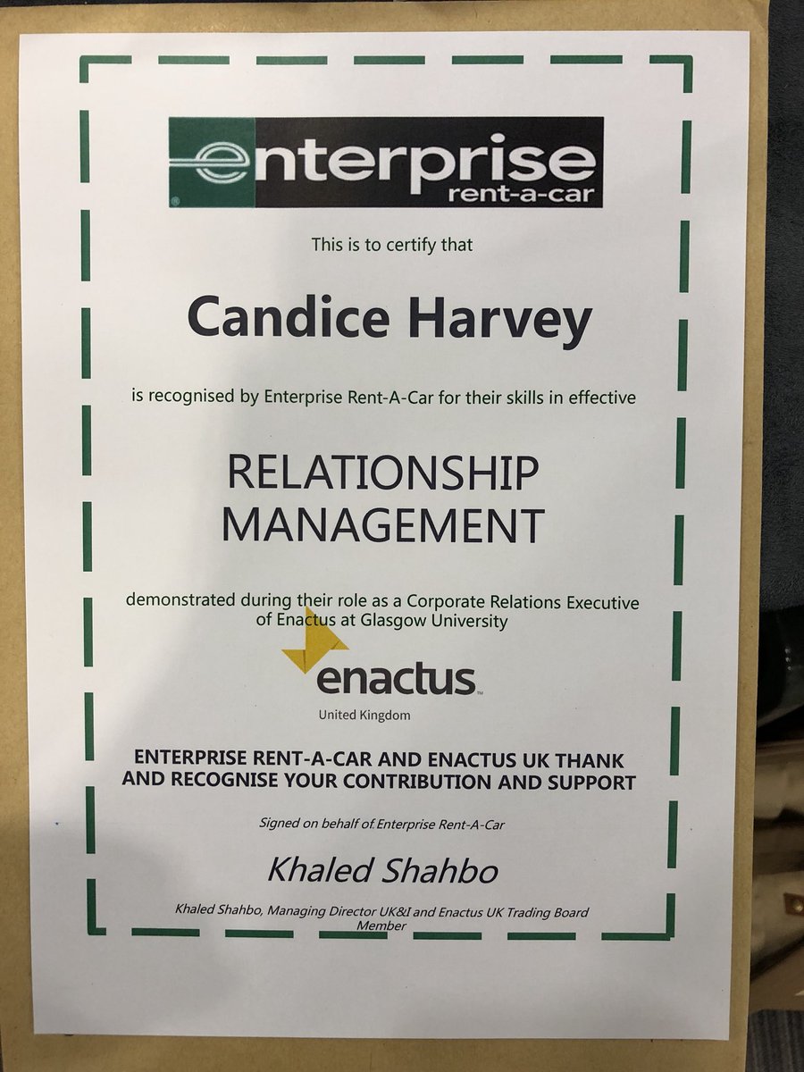 enactusglasgow's tweet photo. Our CRE Candice received an honourable mention for her work this year from the @EnactusUK @ERAC_Jobs Competition! Congrats! 🏆 https://t.co/xMtrYibfMc