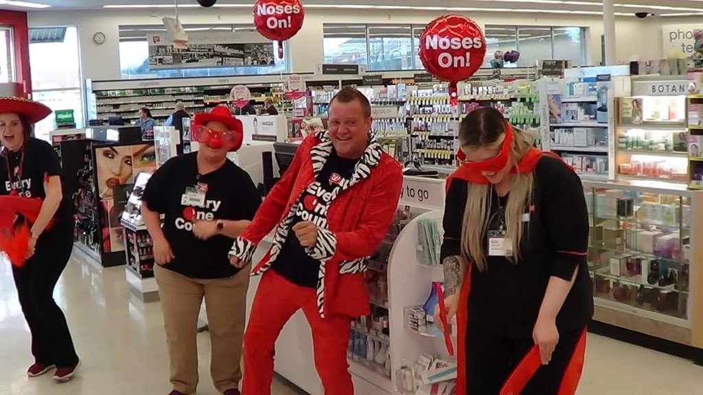 LaurieLeaMiles1's tweet photo. Our Champion Red Nose Gary rallying the troops yesterday in stores. @A15_Walgreens https://t.co/muIHYrFSEC