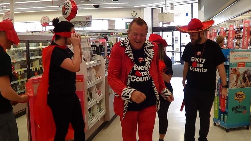 LaurieLeaMiles1's tweet photo. Our Champion Red Nose Gary rallying the troops yesterday in stores. @A15_Walgreens https://t.co/muIHYrFSEC