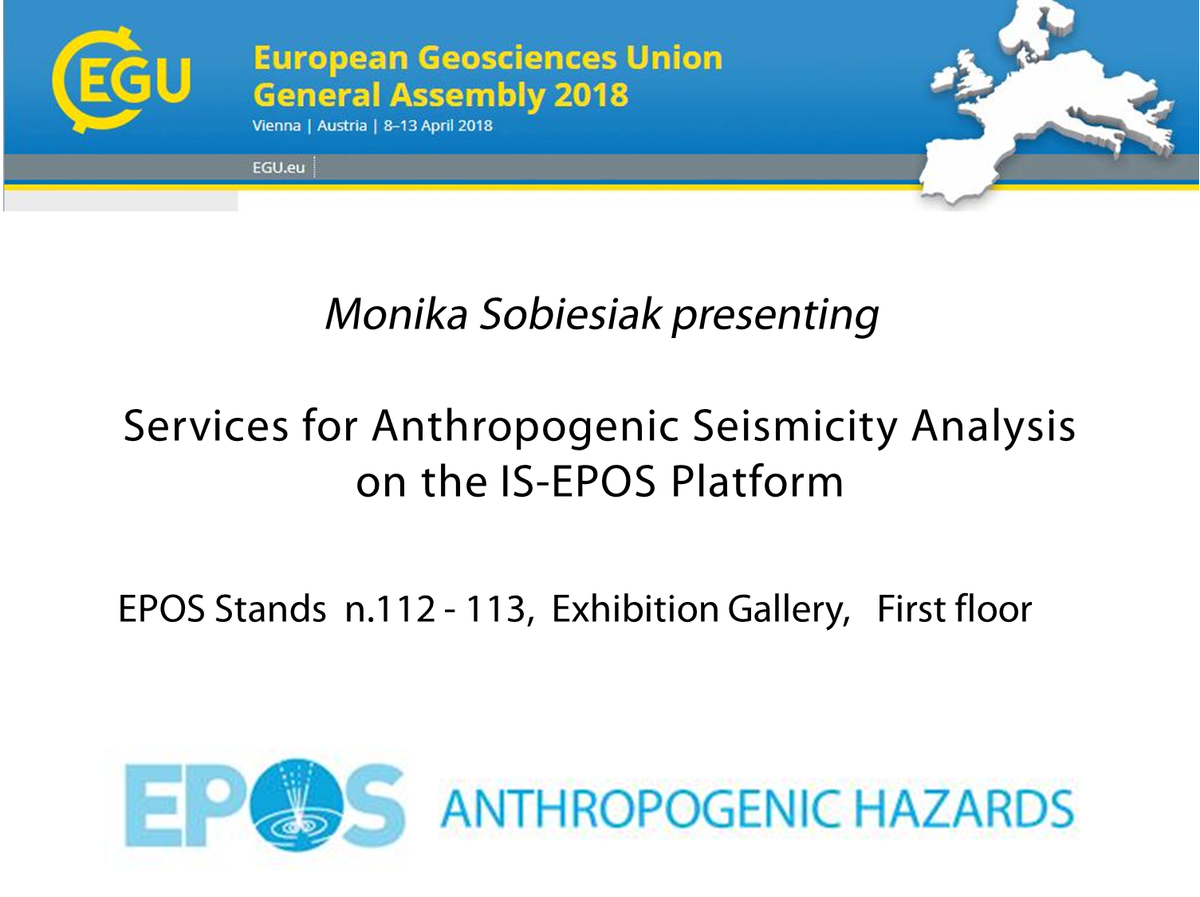 EPOSeu's tweet photo. “Services for Anthropogenic Seismicity Analysis on the IS-EPOS Platform” Monika Sobiesiak presents #Egu2018. Tuesday 10 Apr. @EposEU Stands 112-113, from 14:00 to 14:30. #AnthropogenicHazard @TCS_AH https://t.co/ttlsMhcH7m