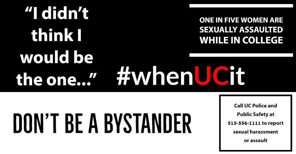 whenUCit's tweet image. ONE in FIVE women are sexually assaulted while in college. #whenUCit Don’t be a bystander.