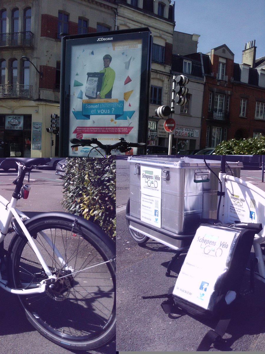 Schepensavelo's tweet photo. C'est sympa de se voir sur un panneau JCDecaux 🚴😎 @VilleArras @EnVoVie @FLeturque #Arras #vélo #cargobike Rendez-vous le mardi 19 avril à l'hôtel de ville pour le Speed #Business Meeting 😉 #Entreprendre https://t.co/kYfUhDVfnu
