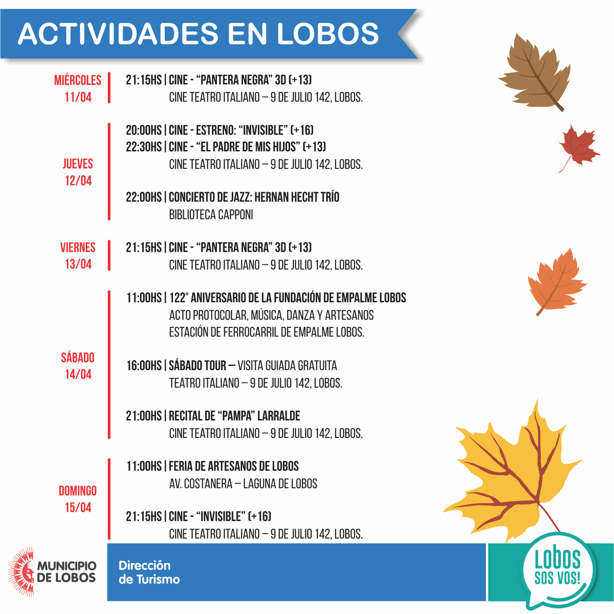 TurismoLobos's tweet photo. #Actividades en #Lobos
#Cine #TeatroCineItaliano #Cultura #VisitaGuiada #Patrimonio #Museos #Artesanos #Musica #Bailar #Cantar #Naturaleza #Historia #TurismoLobos #LobosSosVos #SentiLobos #ExperienciaLobos #instagood #viajes #aroundtheworld #beautifulplace #travel @pueblitosba https://t.co/uKFkJRULc7