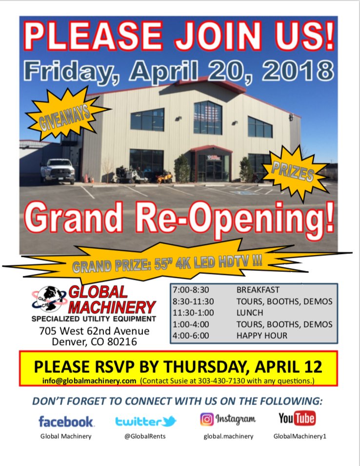 Were less then 2 weeks away. RSVP if you haven't already. We hope to see you all there! #denver #bandit #chippers #vactron #fae #primetech #toro #trenchers #openhouse #thaler #condux #lanetrailers #bron #deere #cableplows #drills #utilityequipment #april20th
