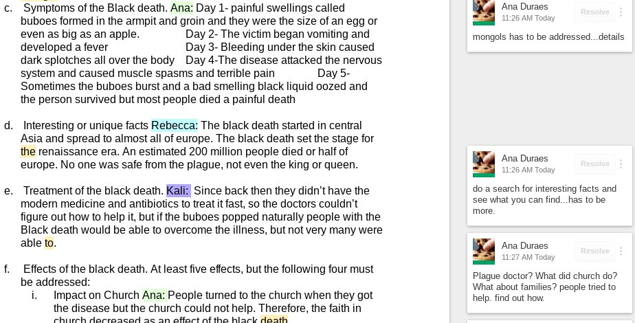 GarthHolman's tweet image. S's using google docs to help each other provide more detail on the Black Death.  Glad to see a group effort for learning.  #empower #collaboration #guidethem