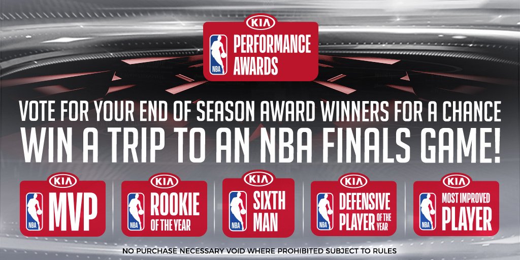 NBA's tweet photo. Tell us WHO YA GOT for #KiaMVP by replying with (#KiaMVP + Player Name + #Sweepstakes) for a chance to win a trip to an #NBAFinals game! https://t.co/eWjvemlrwO