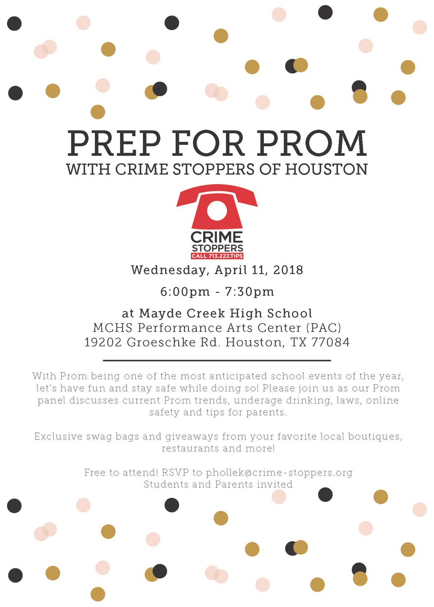 katyisd's tweet image. It's hard to believe, but Prom is just around the corner! @CrimeStopHOU and Katy ISD invite you to attend "Prep for Prom" tomorrow, April 11, at MCHS. #katyisd #bethelegacy