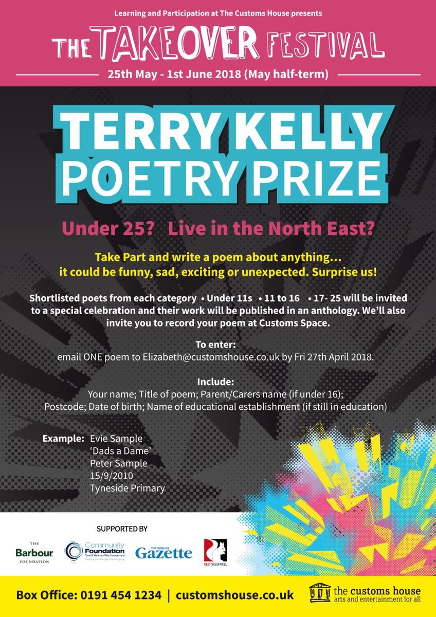 maybelaterpress's tweet photo. NORTH EAST POETS AGED UNDER 25! 
Submit to the Terry Kelly Poetry Prize for your chance to see your poem published and recorded, and a shot at winning a cash prize! #TakeoverFestival https://t.co/RHCfeNIDxu