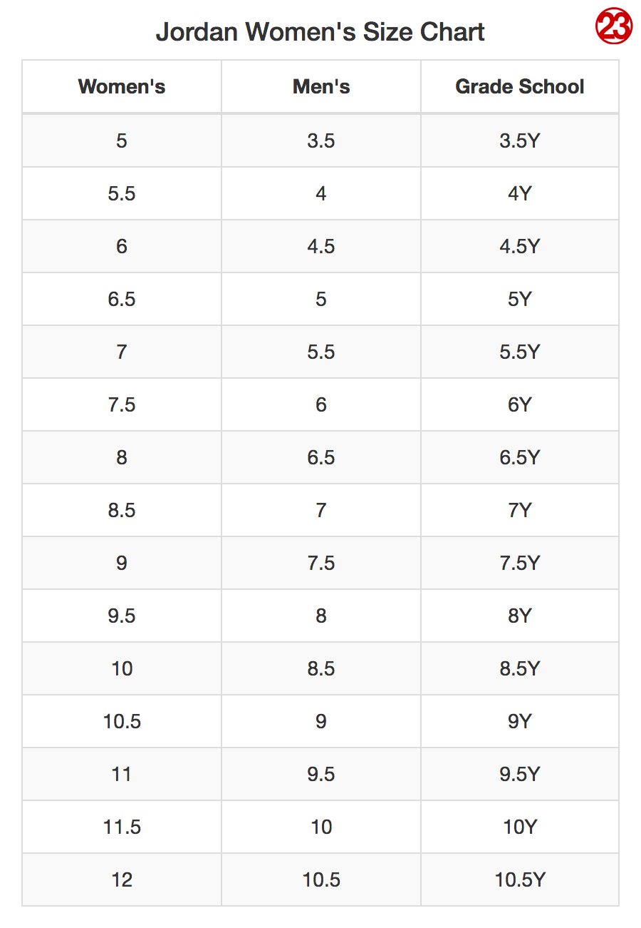 grade school jordans size chart