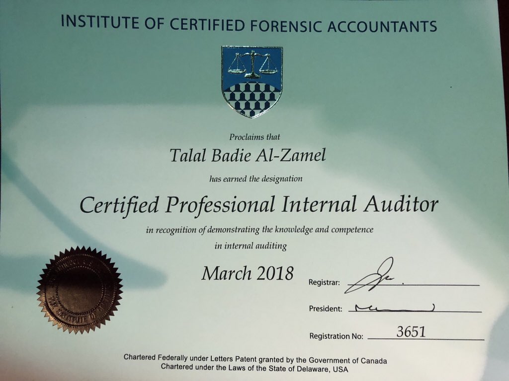 Talal_ALzamel's tweet photo. الحمدلله تم النجاح و حصولي على شهادة مدقق داخلي مهني معتمد  certified professional internal auditor https://t.co/5blfzdJdaT