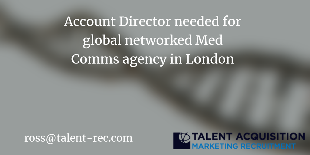 TalentRecInt's tweet photo. Account Director needed for global networked Med Comms agency in London #job #jobfairy #medcomms #loadsajobs https://t.co/tQTzfLyYBk