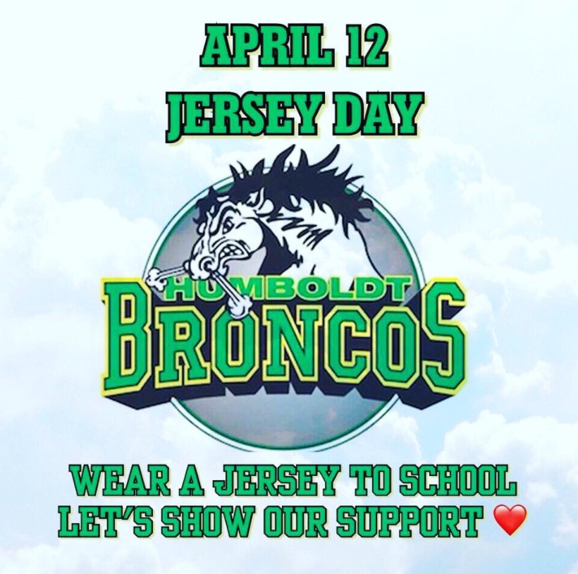 HWDSB's tweet photo. This Thursday, April 12, many students and schools across HWDSB will opt to wear jerseys to show support for Humboldt. Jersey Day is a moving tribute after a tragic loss. #humboldtstrong https://t.co/nxd6nJVo7q