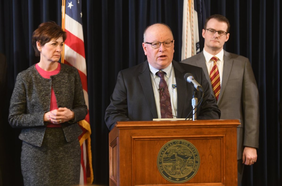 IowaSoybeans's tweet photo. Bill Shipley, Iowa Soybean Association president, invites Trump to his farm to discuss, resolve trade dispute during speech at Governor Reynolds' press conference at the Iowa State Capitol today : https://t.co/BkrjAyu2Bg https://t.co/RKZbNlyDoZ