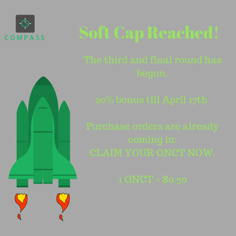 GN_Compass's tweet photo. Main sale Live! Soft cap Reached!
20% bonus GNCT till the 17th.

Visit our website and buy the $140 million Collateral-backed token, GNCT: https://t.co/2nzfoFMOBs

Main sale ends April 30th https://t.co/ljLdIBsvQz