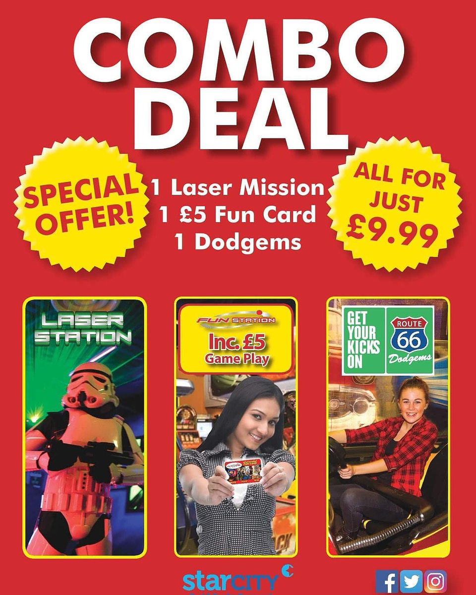 LaserstationUK's tweet photo. Don't forget our combo deal is available all day every day throughout the holidays at #LaserstationUK @StarCityCentre #birmingham just ยฃ9.99 or super size it for ยฃ15.00 #funwithalasergun #whatsoninbrum #deals #fun https://t.co/Zznv5pvI88