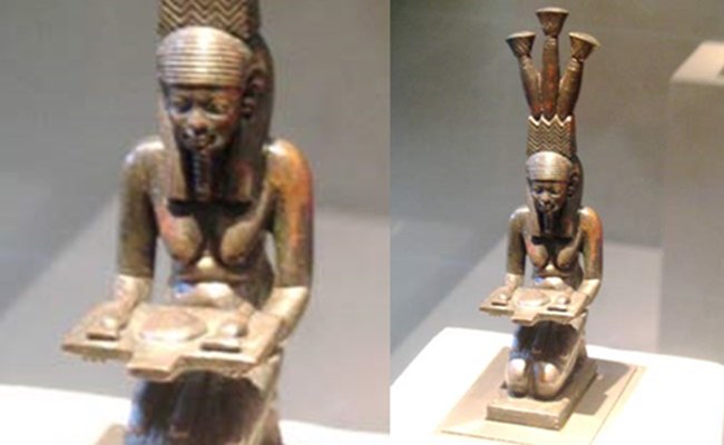 KemetVirtual's tweet photo. Statue of Hapi, Goddess(God?) of fertility and the annual flooding of the Nile, wearing a head wrap. [The Louvre] https://t.co/XZ9b5FciHt