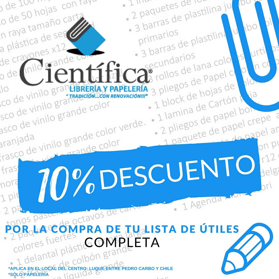 CientificaEc's tweet image. Por la compra de tu lista de útiles COMPLETA recibe 10% de descuento en papelería. #cientificaec #regresoaclases