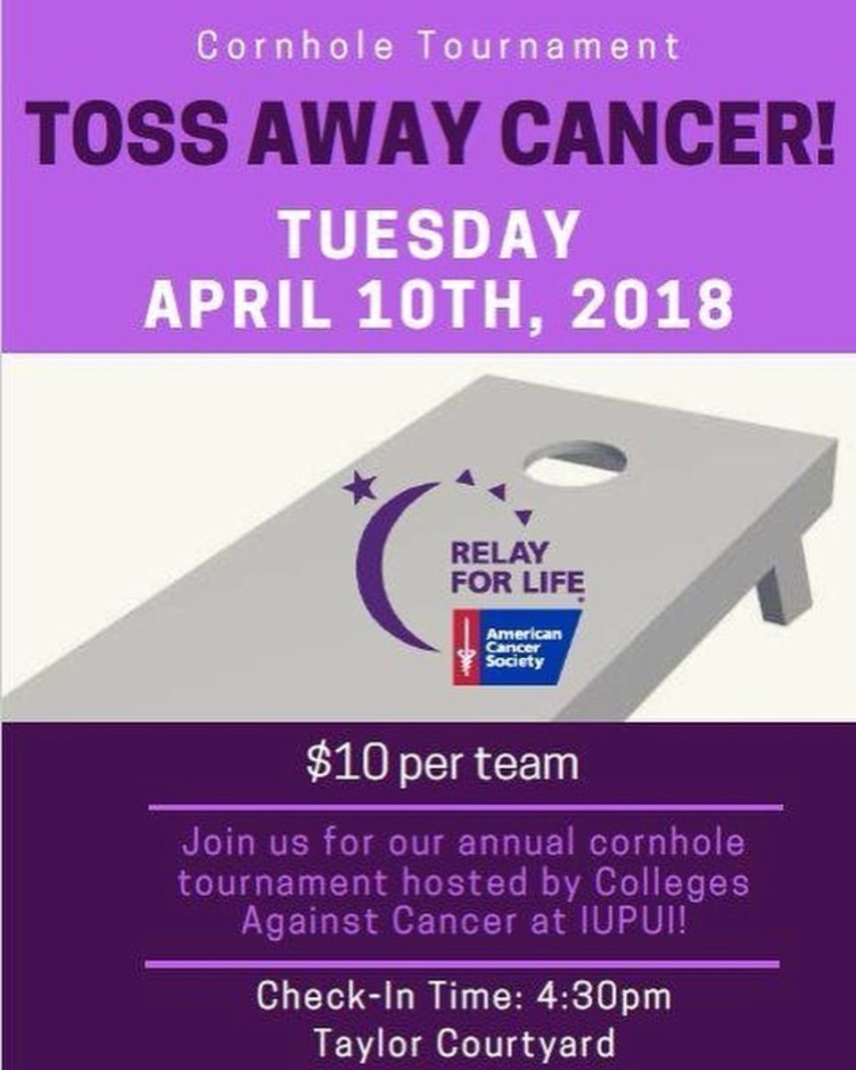 Relay_IUPUI's tweet photo. TODAY IS THE DAY!!! Come out to Taylor Courtyard at 4:30 to play some cornhole! $10 per team! https://t.co/lymtpC4hDQ