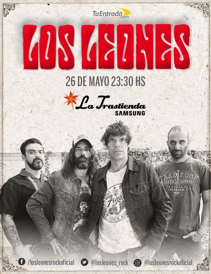 losleones_rock's tweet photo. Los Leones 26 Mayo 23:30 en La Trastienda. Localidades en Venta @tuentrada @LaTrastiendaBA @deborafilc @maluhan #losleonesrockoficial https://t.co/Sx21jfJeWf