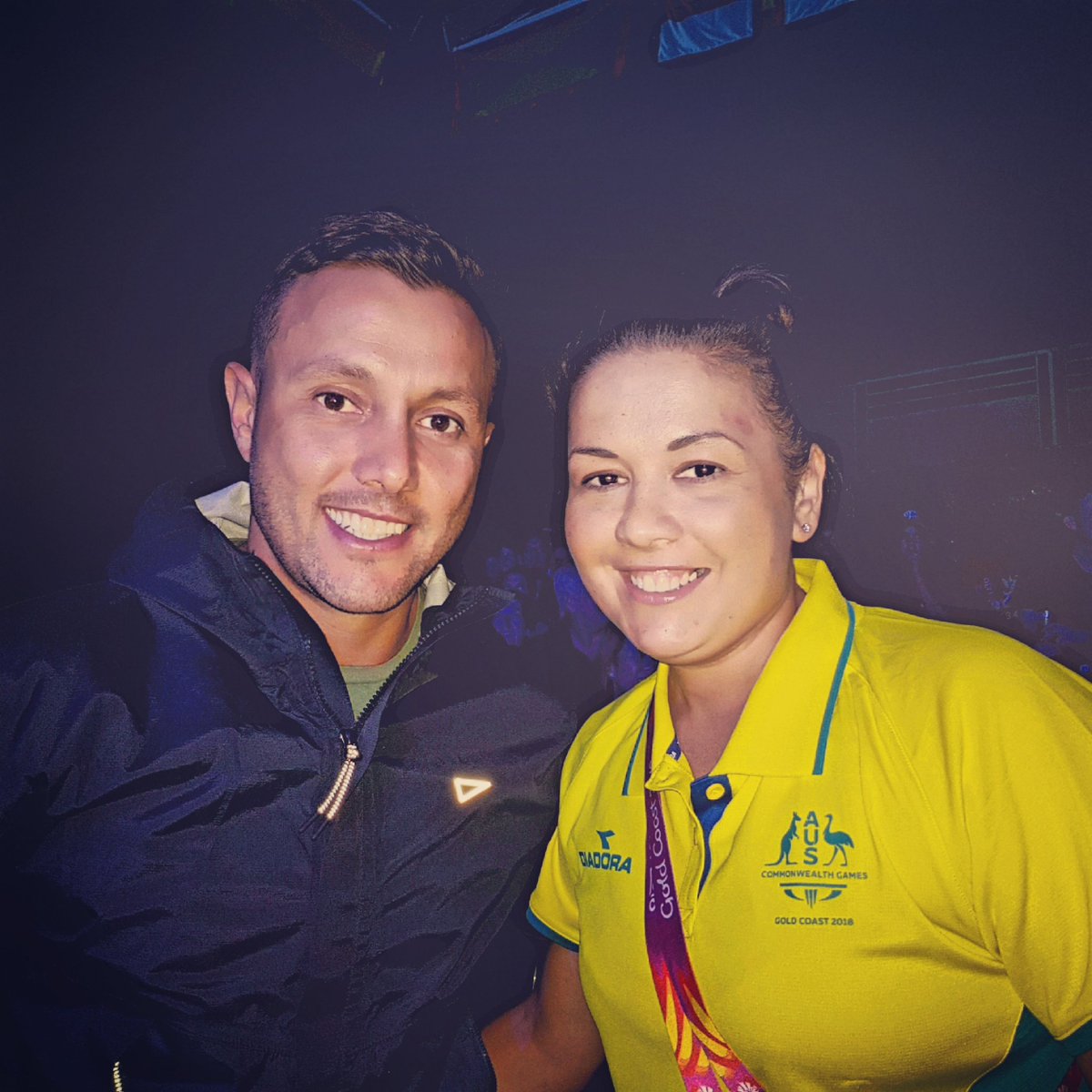 SharaRomer's tweet photo. Good to see @scottprince7 supporting the Aussie Boxers @CommGamesAUS . Great catching up with you in between bouts. @Theboxingshop @BOX_COACH @Diadoraofficial https://t.co/UkNQ8cHK20