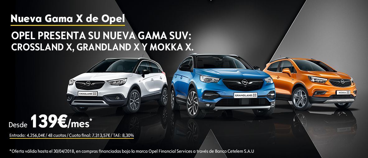 OrmautoOpel's tweet photo. La nueva generación de SUV y crossover, #MOKKAX, #CrosslandX y #GrandlandX desde 139€/mes*, ¡sólo hasta el 30 de abril! 👍😉 https://t.co/soWwAYjzXO #Albacete #Opel https://t.co/OVEeFHscAi