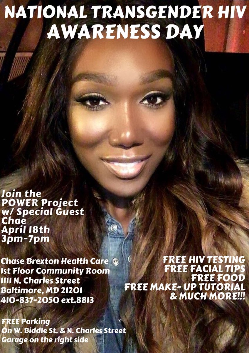 powerprojectmd's tweet photo. Come in join the POWER Project w/ Special Guest Chae on April 18th @3pm. There will be FREE HIV Testing, FREE Food, FREE Facial Tips, FREE Make- Up Tutorial, &amp; MUCH MORE!! We will see you there 😉. https://t.co/sLBrjrcjwy