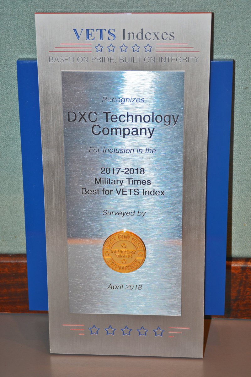 M_Crouther's tweet photo. So proud for @DXCgov to be named to the @MilitaryTimes Best for VETS  Index for our support of veterans, service members and their families. https://t.co/3nzSyhi3aK