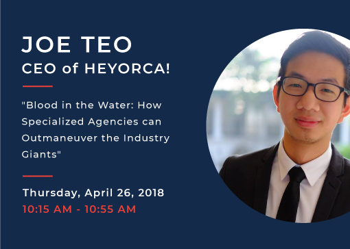 HeyOrca's tweet photo. If you're an #agency attending #SMWNYC, be sure to join @JosephTeoLS for his talk on how specialized #agencies can outmaneuver the industry giants. More info here: https://t.co/uQsJ5nyhq8 https://t.co/WERX4Ilzwj
