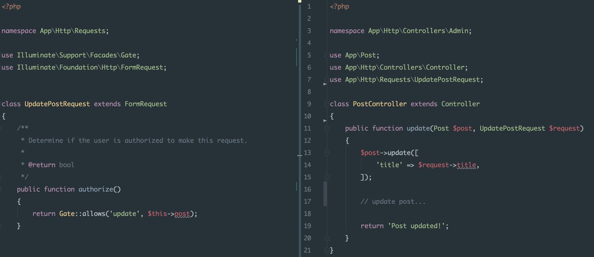 Sileence's tweet image. 💡Combine Form Requests, Policies and implicit model binding to authorize actions #LaravelTip