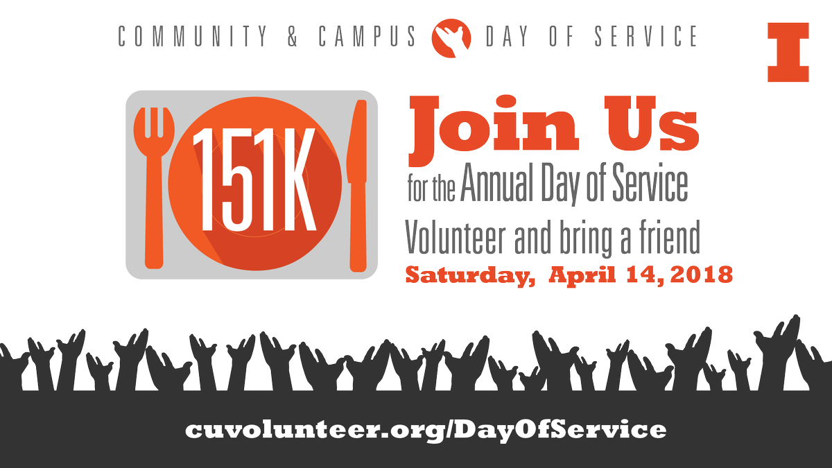 giesbusiness's tweet photo. April 14 is the 6th annual Campus and Community Day of Service at Memorial Stadium. They seek to pack 151,000 healthy meals for our neighbors in eastern Illinois, 1,000 for every year since the university was founded. Get all the details: https://t.co/a6ZEFOCc9x.
#CCDOS18 https://t.co/YETojVeXZj