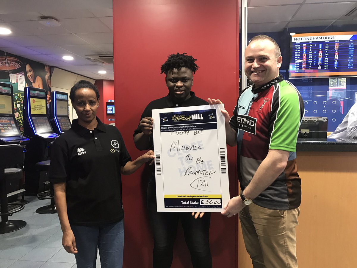 Thanks to <a href="/WilliamHill/">William Hill</a> for letting me place a charity bet today on <a href="/MillwallFC/">Millwall FC</a> being promoted (any winnings go to local foodbank)