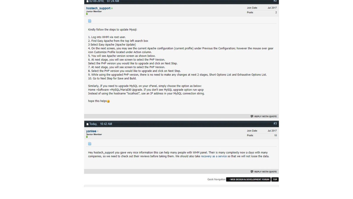 HostechSupport's tweet image. @HostechSupport #msqlupdate #web development #EasyApache #Apache cofiguration #mysql/maria DB #mysqlupgrade #PHP version.