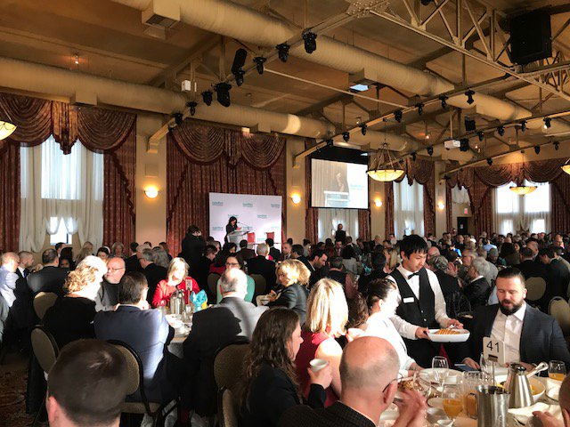 LawrieGroup's tweet photo. Another great Mayor’s Breakfast this morning with updates on LRT and a sneak peek of the Hamilton sign! @FredEisenberger @EliseCopps @HamiltonChamber @LIUNAStation #unstoppablehamilton #HCCBreakfast2018 #HamOnt https://t.co/Dyk6TLuu58