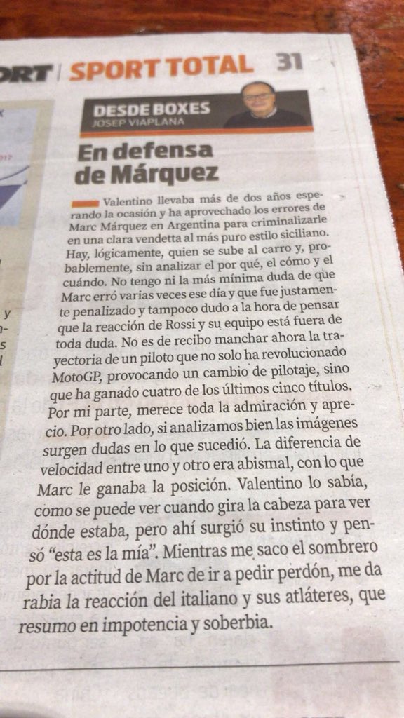 Artículo sobre <a href="/marquez/">tetsu　yama</a> y <a href="/rossi/">dario rossi</a> en <a href="/sport/">Diario SPORT</a> . La guerra #marquezrossi tras el #GPArgentina de #MotoGP