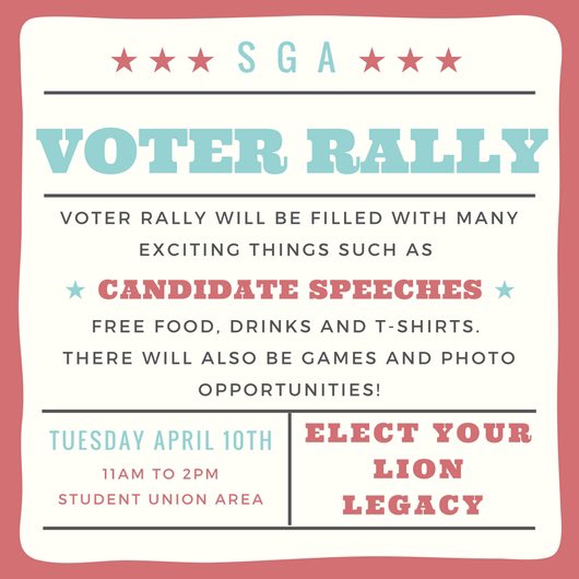 VOTING IS NOW OPEN • Let’s celebrate at Voter Rally today! Go out and let your voice be heard and elect your next lion legacy! 🦁