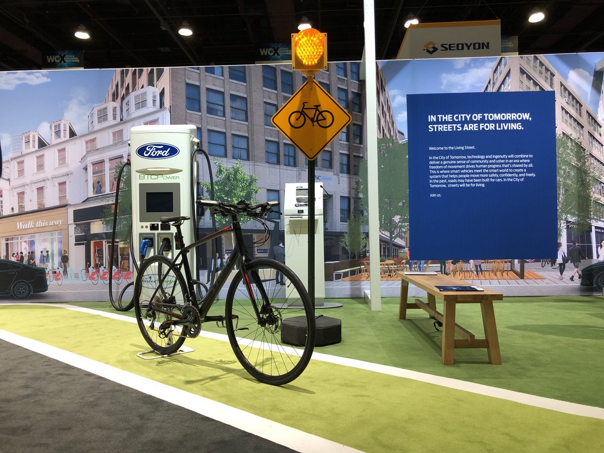 Proud to debut the newest edition to the bicycle to vehicle B2V program “Mr. Blinky Sign” <a href="/Ford/">Ford Motor Company</a> Booth  #WCX18!!!@TrekBikes #C-V2X @PlacesForBikes <a href="/CityofDetroit/">City of Detroit</a>